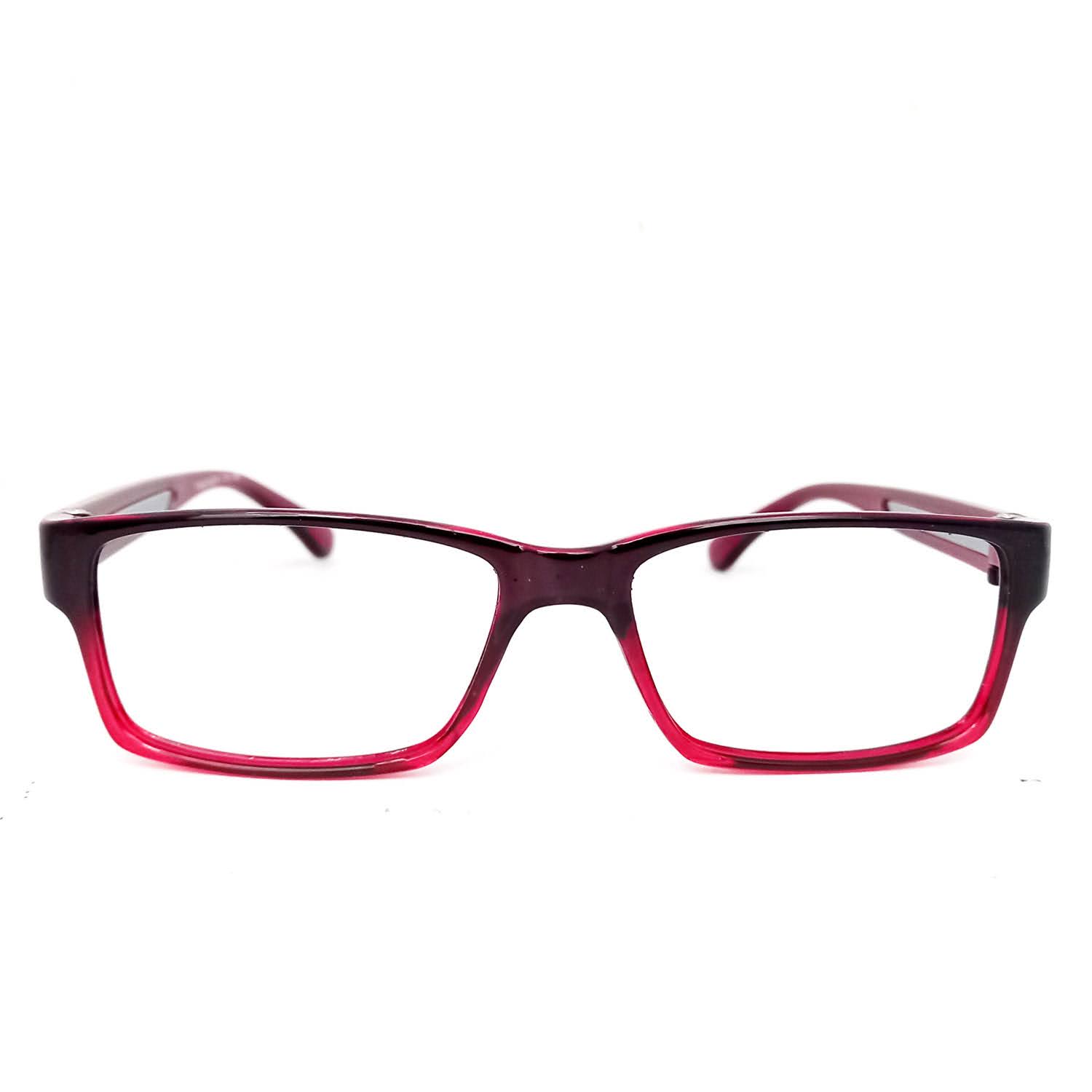 Red rectangular glasses